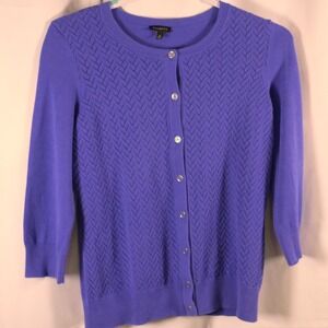 Talbots Purple Textured Knit 3/4 Sleeve Cardigan Womens Medium